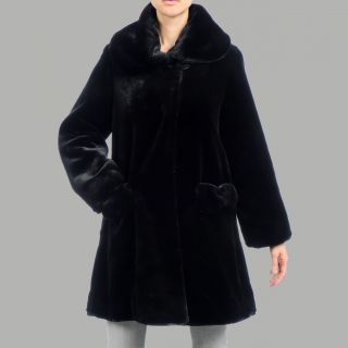 Nuage Womens Black Beaver Faux Fur Short Coat