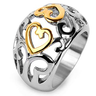 Goldplated Stainless Steel Vintage Heart Swirl Ring