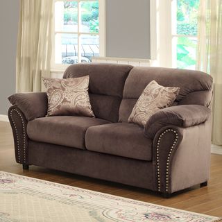 Evette Chocolate Microfiber Loveseat with Pillows