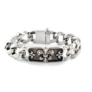 Stainless Steel Fleur de Lis Curb Chain Bracelet