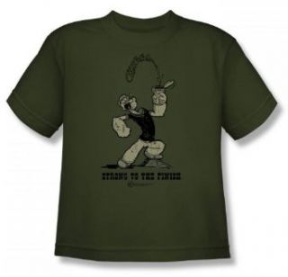 Popeye   Strong To The Finish Youth T Shirt In Military