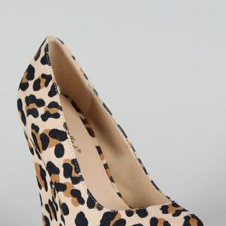 Leopard Print Classic Slip On Platform Wedges suede shoes tan brown