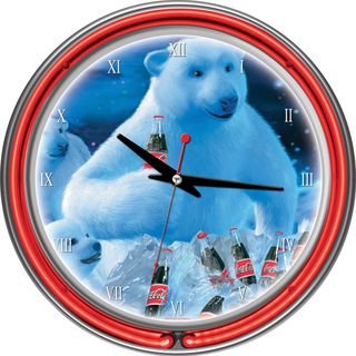 Coca Cola Polar Bears with Coke Bottle/ Cubs Neon Clock