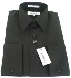 Mens Modena Solid Black French Cuff Dress Shirt: Clothing