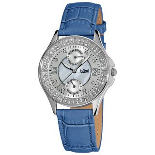 Burgi Womens Diamond Classic Stainless Steel GMT Date Strap Watch