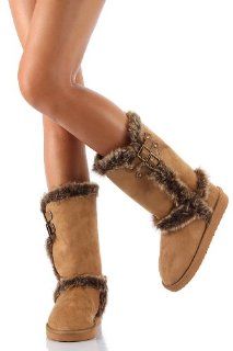  Furry Shearling Faux Suede Double Buckle Boots Vegan Shoes