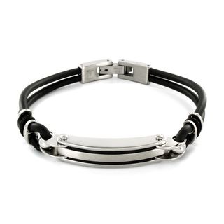 Stainless Steel and Black Rubber Mens ID Bracelet