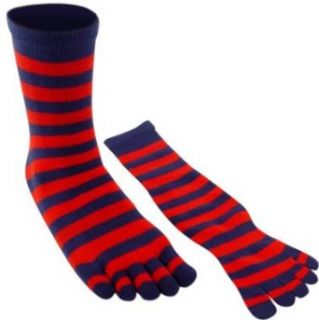 Adult Blue & Red Striped Toe Socks: Clothing