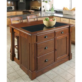 Aspen Kitchen Island Granite Top with Two Stools
