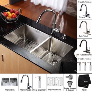 Kraus Stainless Steel Undermount Kitchen Sink, Brass Faucet/ Dispenser