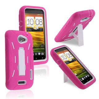 BasAcc White Hard/ Hot Pink Skin Hybrid Case with Stand for HTC One X
