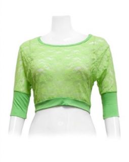 Ladies Lime Green Sheer Lace Crochet Blouse Top Clothing