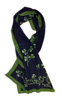 Navy & Green Shamrock Sprig Silk Scarf: Clothing