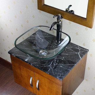 Elite Clear Square Glass Bathroom Vessel Sink