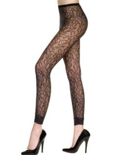 Black Lace Footless Tights / Leggings: Clothing