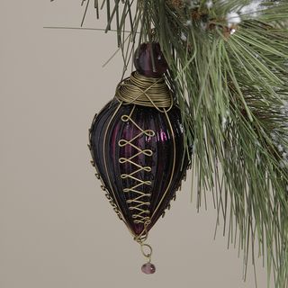 Purple Glass and Brass Kugel Christmas Ornament (India)