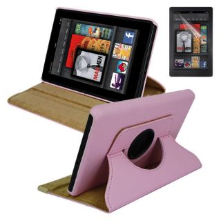 SKQUE  Kindle Fire Pink Rotating Leather Case/ Screen Protector