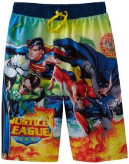 DC Comics Boys 2 7 Justice League Swim Trunk, Navy, 10/12