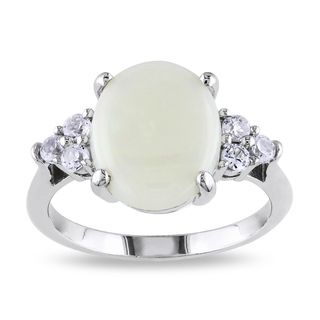 Miadora Sterling Silver Opal and Created White Sapphire Cocktail Ring