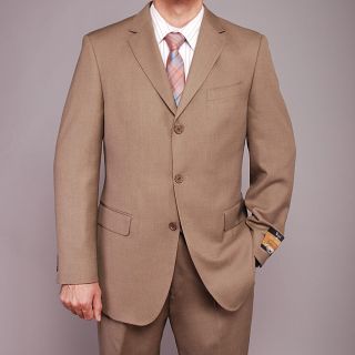 Bertolini Mens Taupe Sharkskin Wool/Silk Blend 3 button Suit