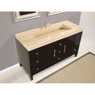 60 inch Modern Travertine Stone Top Integrated Sink Bathroom Double