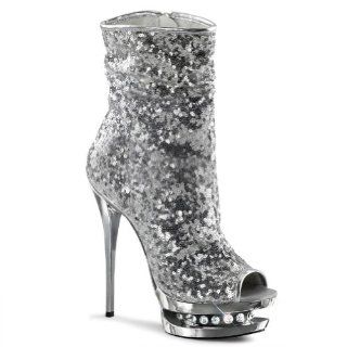 Silver Sequin Boots Peep Toe Platform Glamour Shoes Size 9 Shoes