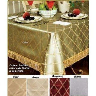 Damask Design Tablecloth in Beige Size 60 W x 108 D