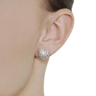 Journee Collection Silvertone Pave set CZ Heart Stud Earrings