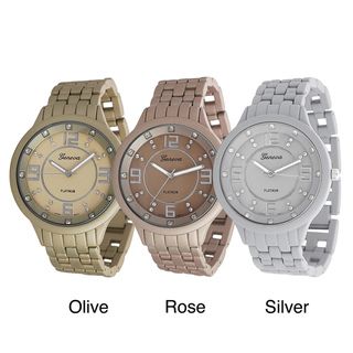 Geneva Platinum Mens Rhinestone Soft coated Link Watch