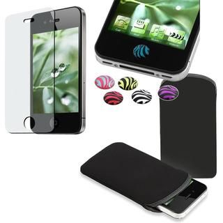 Soft Pouch/ Screen Protector/ Zebra Home Buttons for Apple iPhone 4