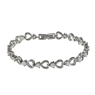 Inox Stainless Steel Round cut Cubic Zirconia Heart Link Bracelet