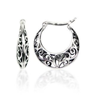 Sterling Silver Bali Inspired Filigree Round Hoop Earrings by 