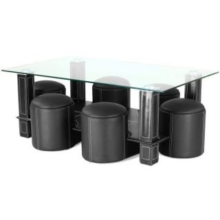 Table basse + 6 poufs MEZZO     Dimensions  L.135 x l.80 x h.50