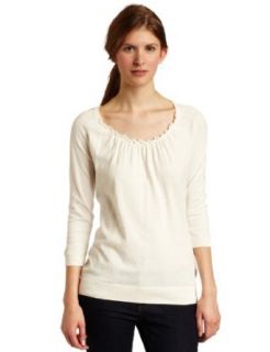 Esprit Womens Rouched Neck Knit Sweater, Shell, Small