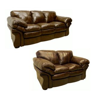 Chicago Brown Italian Leather Sofa and Loveseat