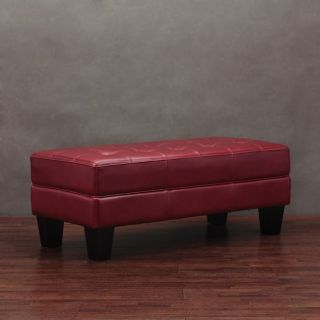 Leather Tufted Bench Burnt Red