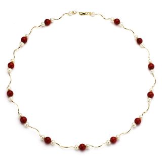 DaVonna 14k Gold White Cultured Pearl and Coral 18 inch Necklace (4 4
