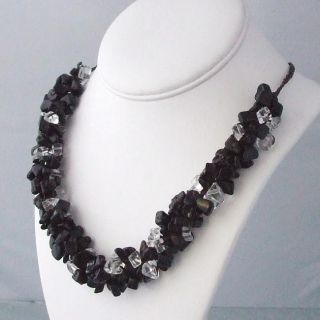 Cotton Clustered Black Onyx and Quartz Knotted Necklace (Thailand