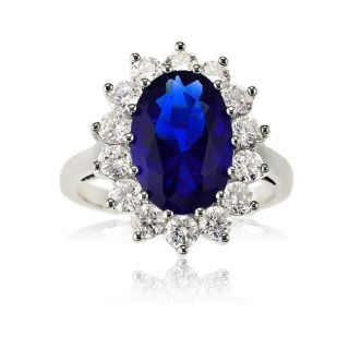 La Preciosa Silver Blue and Clear Cubic Zirconia Diana Ring