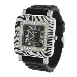 Geneva Womens Platinum Zebra Silicone Watch
