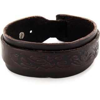 Rugged Brown Mens Tribal design Double wrap Leather Cuff Bracelet