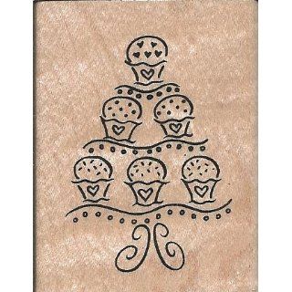 Cupcake Tower Wood Mounted Rubber Stamp (G138) Everything