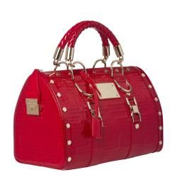 Versace Stitched Red Patent Leather Handbag