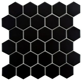 SomerTile Victorian Hex Matte Black Porcelain Mosaic Tiles (Case of 10