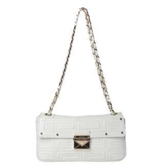 Versace Stitched White Leather Shoulder Bag with Woven Chain Strap