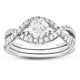 18k White Gold 1 1/5ct TDW Certified Diamond Bridal Ring Set (D, VS2