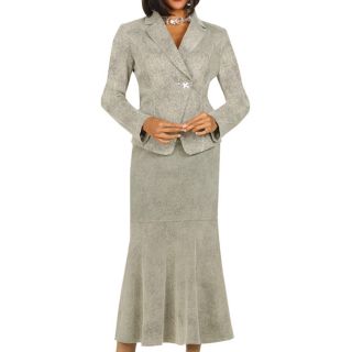 Divine Apparel Womens Silver Printed Skirt Suit