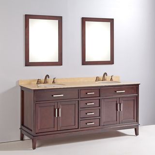 Marble Top 72 inch Double Sink Bathroom Vanity with Mirror and Faucet