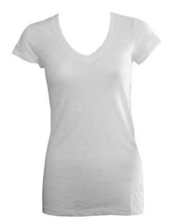 Ladies Burnout White Short Sleeve V Neck T Shirt Clothing