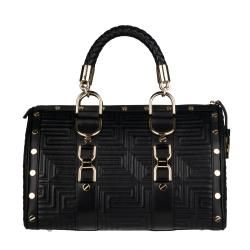 Versace Black Leather Stitched Bowler Bag